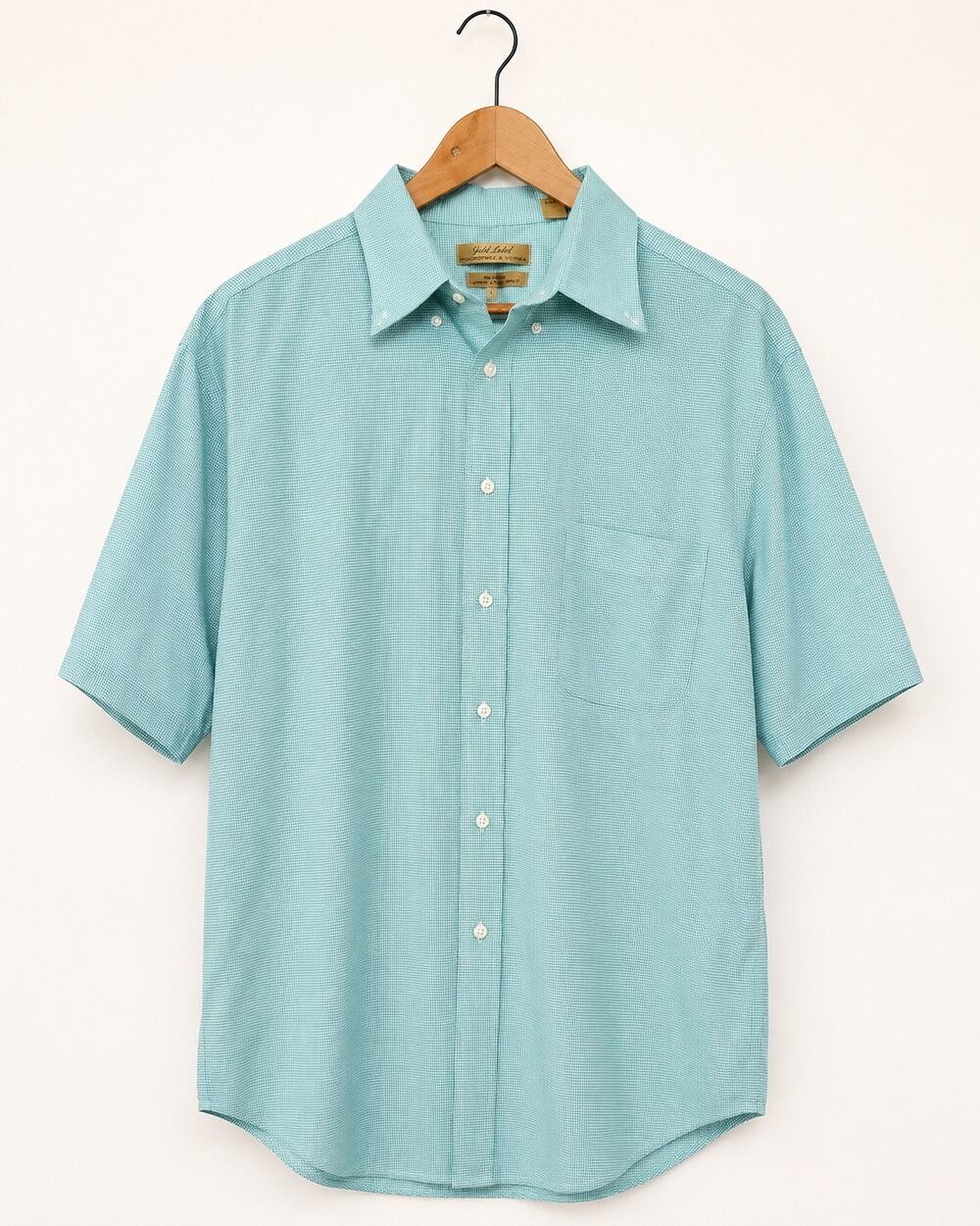 Gold Label Roundtree & Yorke Mens Shirt Short Sleeve Aqua Button Down Sz XLT
